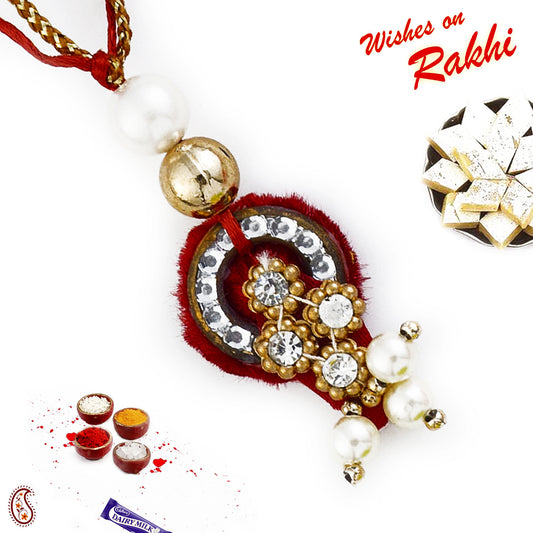 Aapno Rajasthan Red & Golden Pearl & AD studded Lumba Rakhi - Default Title (LM171161)