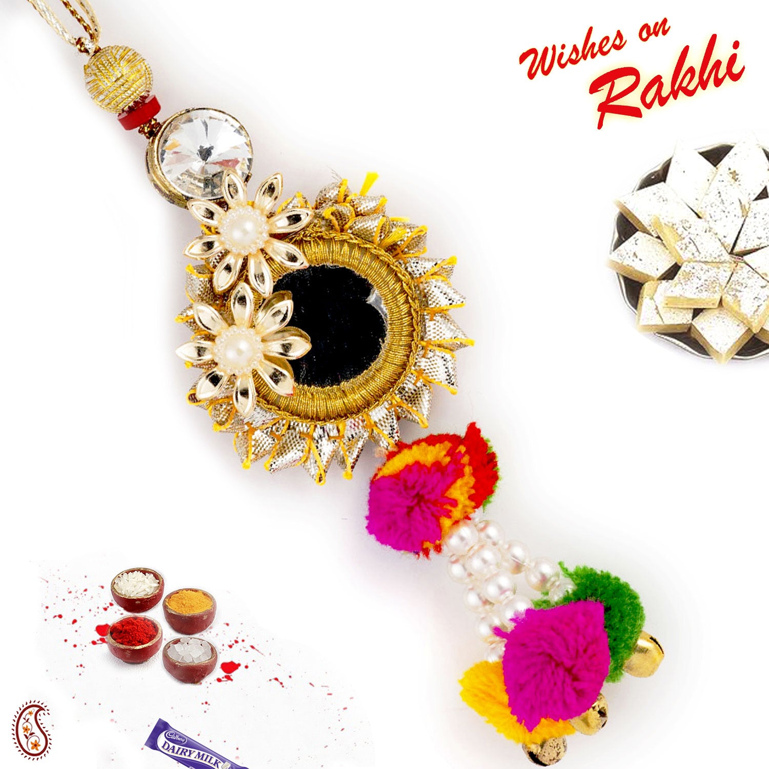 Aapno Rajasthan Sparkling Floral Motif Lumba Rakhi - Default Title (LM171174)