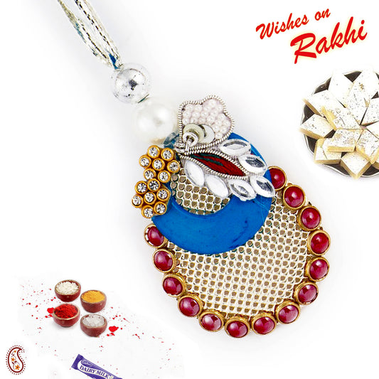 Aapno Rajasthan Kundan & Maroon Beads Studded Lumba Rakhi - Default Title (LM171182)