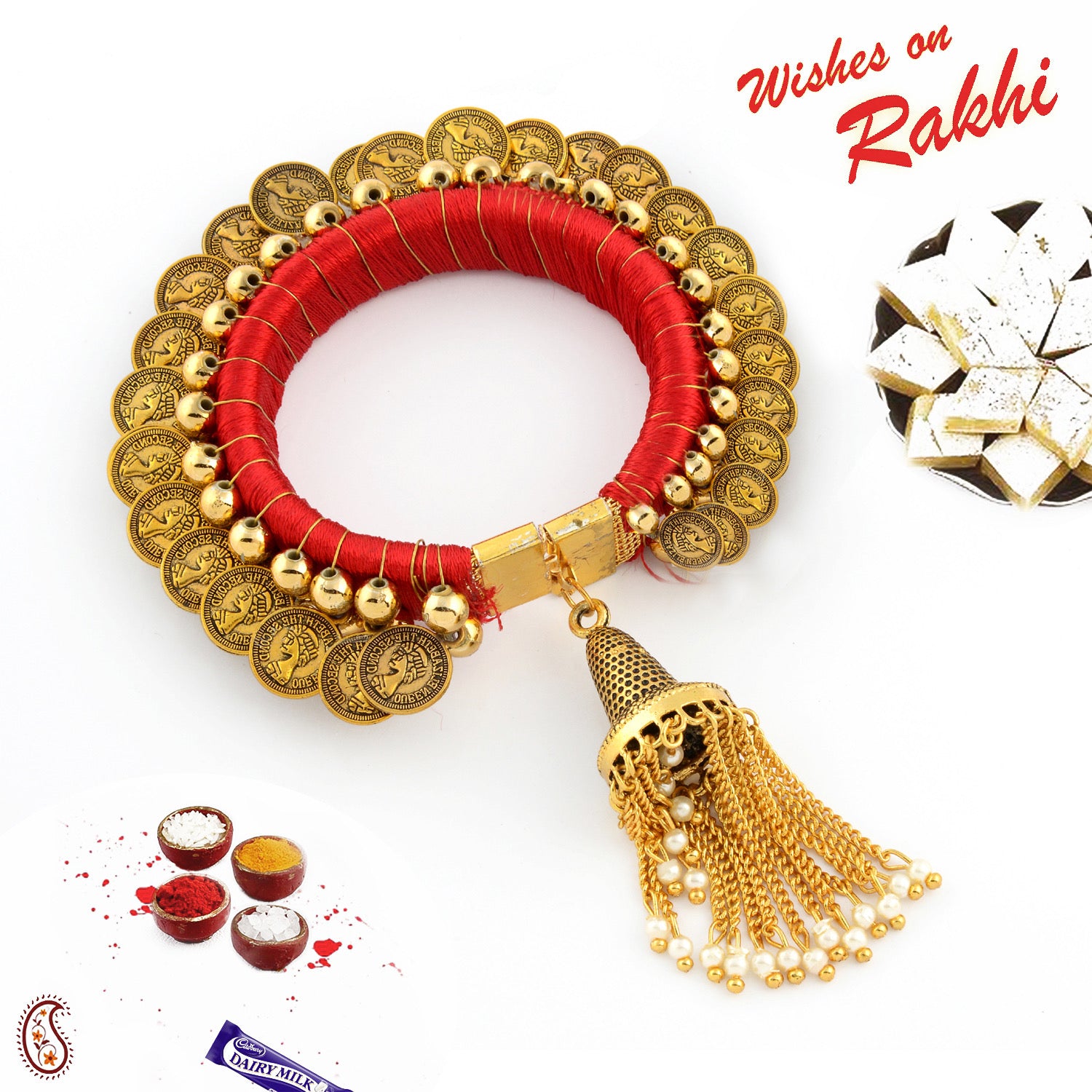 Aapno Rajasthan Gold Coin Traditional Bangle Lumba Rakhi - Default Title (LM1901)