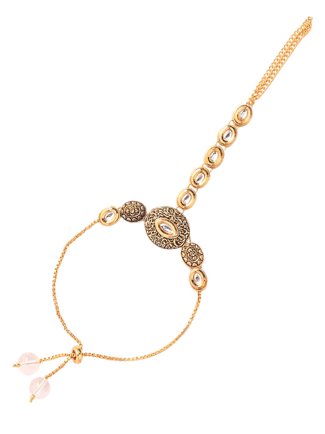 Aapno Rajasthan Antique Finish Golden Bangle style Lumba Rakhi with Kundan Work - Only Rakhi (LM1915_J23)