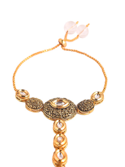 Aapno Rajasthan Antique Finish Golden Bangle style Lumba Rakhi with Kundan Work - Only Rakhi (LM1915_J23)