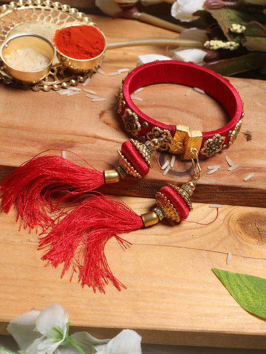 Golden Beads Embedded Red Bracelet Lumba - Default Title (LM2124)