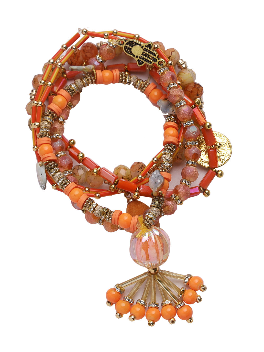 Brown & Orange Beads Bracelet Rakhi - Only Rakhi (LM22910)