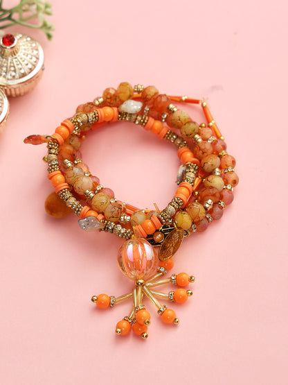 Brown & Orange Beads Bracelet Rakhi - Only Rakhi (LM22910)