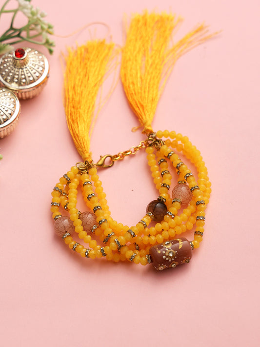 Yellow Beaded Lumba/ Bracelet Rakhi - Only Rakhi (LM22911)