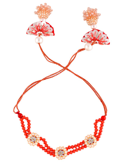 Embellished Red Beaded Lumba With Extended Hangings. - Only Rakhi (LM2302)