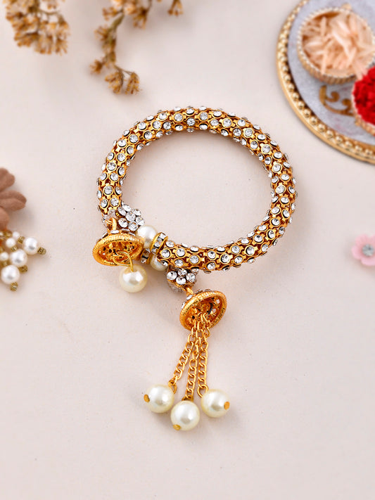 Kundan & Pearl Embellished Elegant Lumba Bracelet Rakhi - Only Rakhi (LM2305)