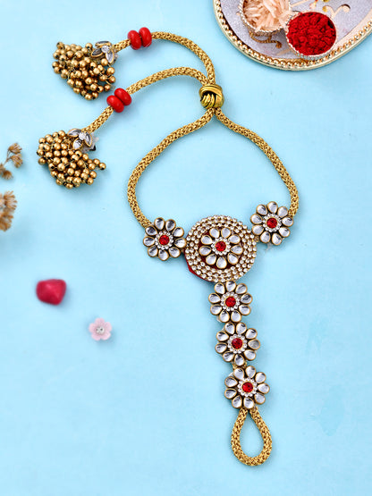 Kundan & Beads Crafted Traditional Wristlet Rakhi with Extended Ghungroo. - Only Rakhi (LM2311)