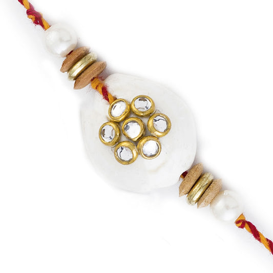 Aapno Rajasthan White Pearl & AD studded Rakhi with Colorful Beads - Default Title (PRL17504)