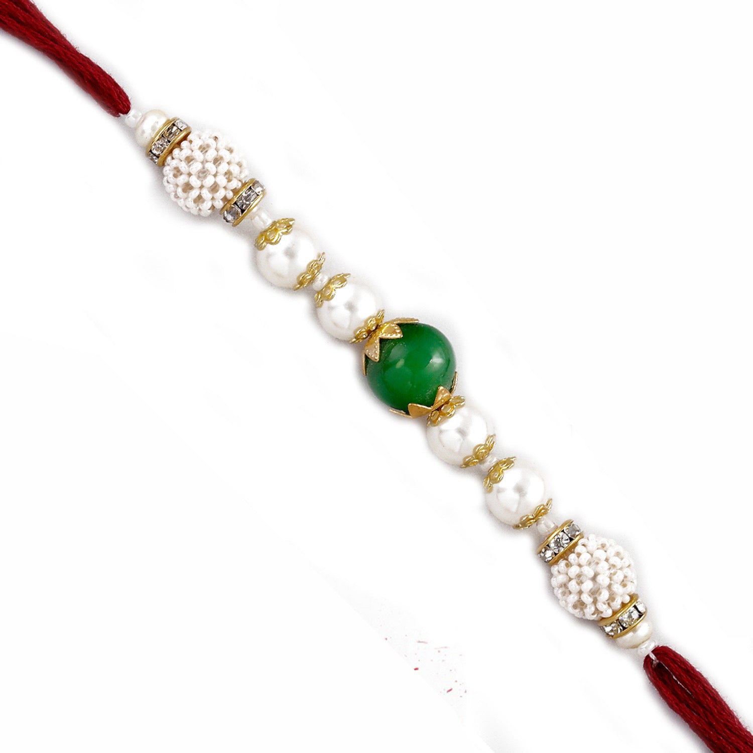 Green Onyx American Diamonds and White Pearl Rakhi - Default Title (PRL17508)