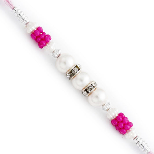 Aapno Rajasthan Fushcia Pink Beads Studded Pearl Rakhi - Default Title (PRL17514)