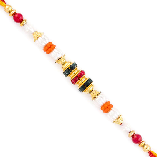 Aapno Rajasthan Multicolor Beads & White Pearl Studded Thread Rakhi - Default Title (PRL17515)