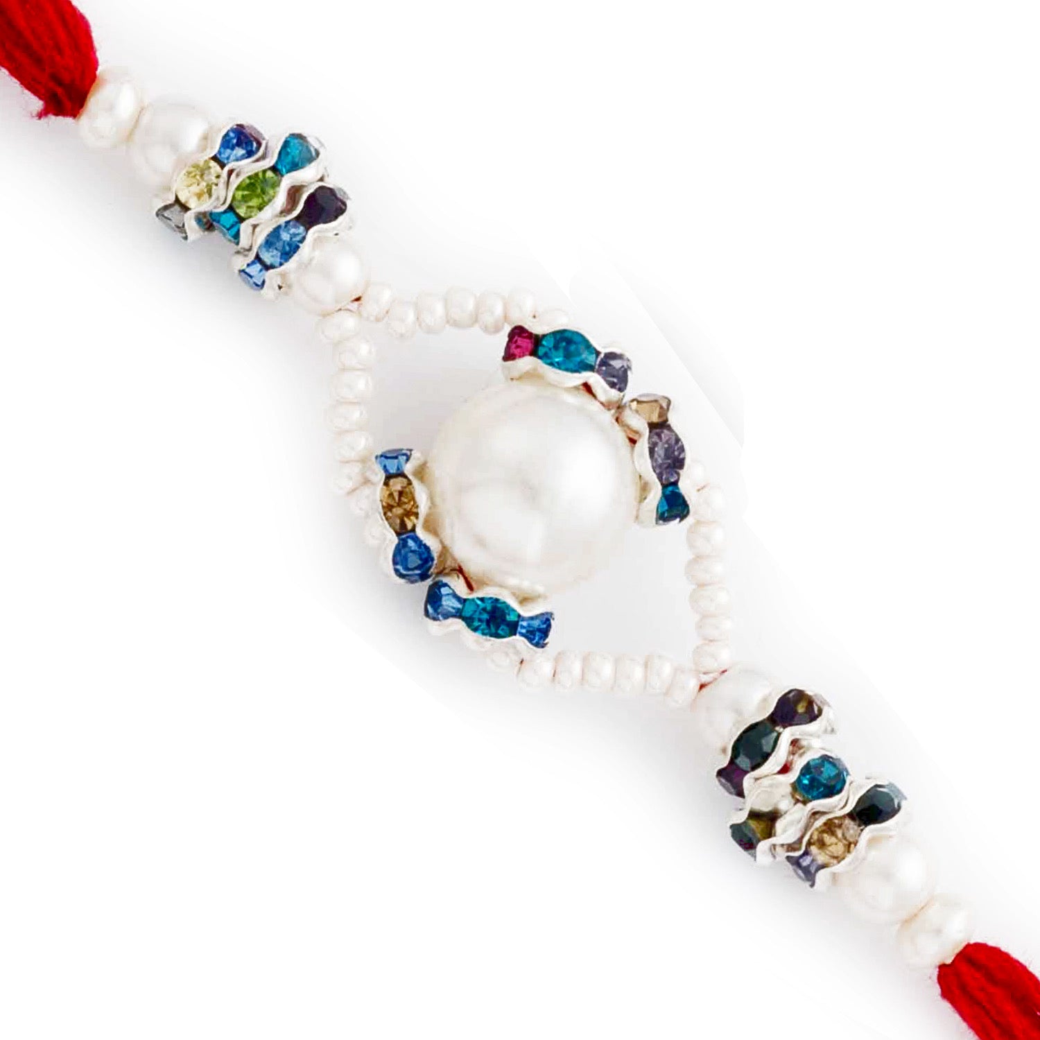 Aapno Rajasthan Multicolor Crystal Beads Studded Round Pearl Rakhi - Default Title (PRL17528)