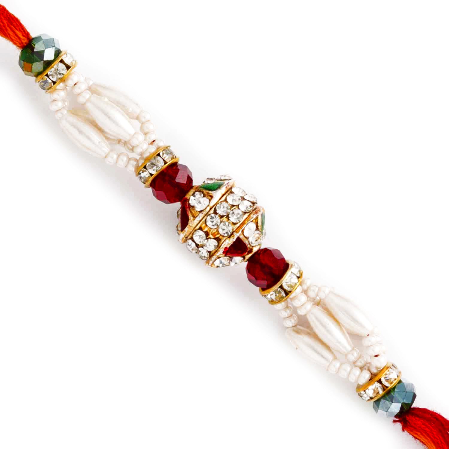 Aapno Rajasthan AD & Maroon Blue Crystal Beads Studded Pearl Rakhi - Default Title (PRL17530)