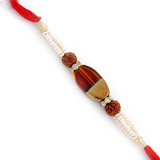 Aapno Rajasthan Pearl and Rudraksh Rakhi with Glass Melamine bead - Default Title (PRL17539)