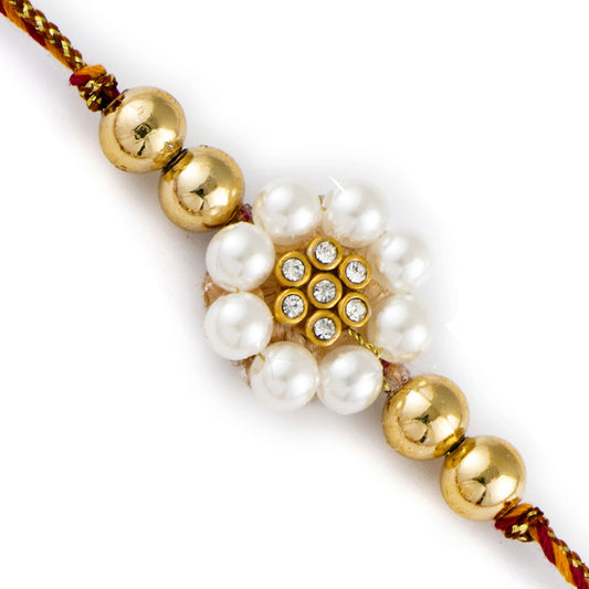 Aapno Rajasthan Golden Beads & AD Studded Pearl Rakhi - Default Title (PRL17551)