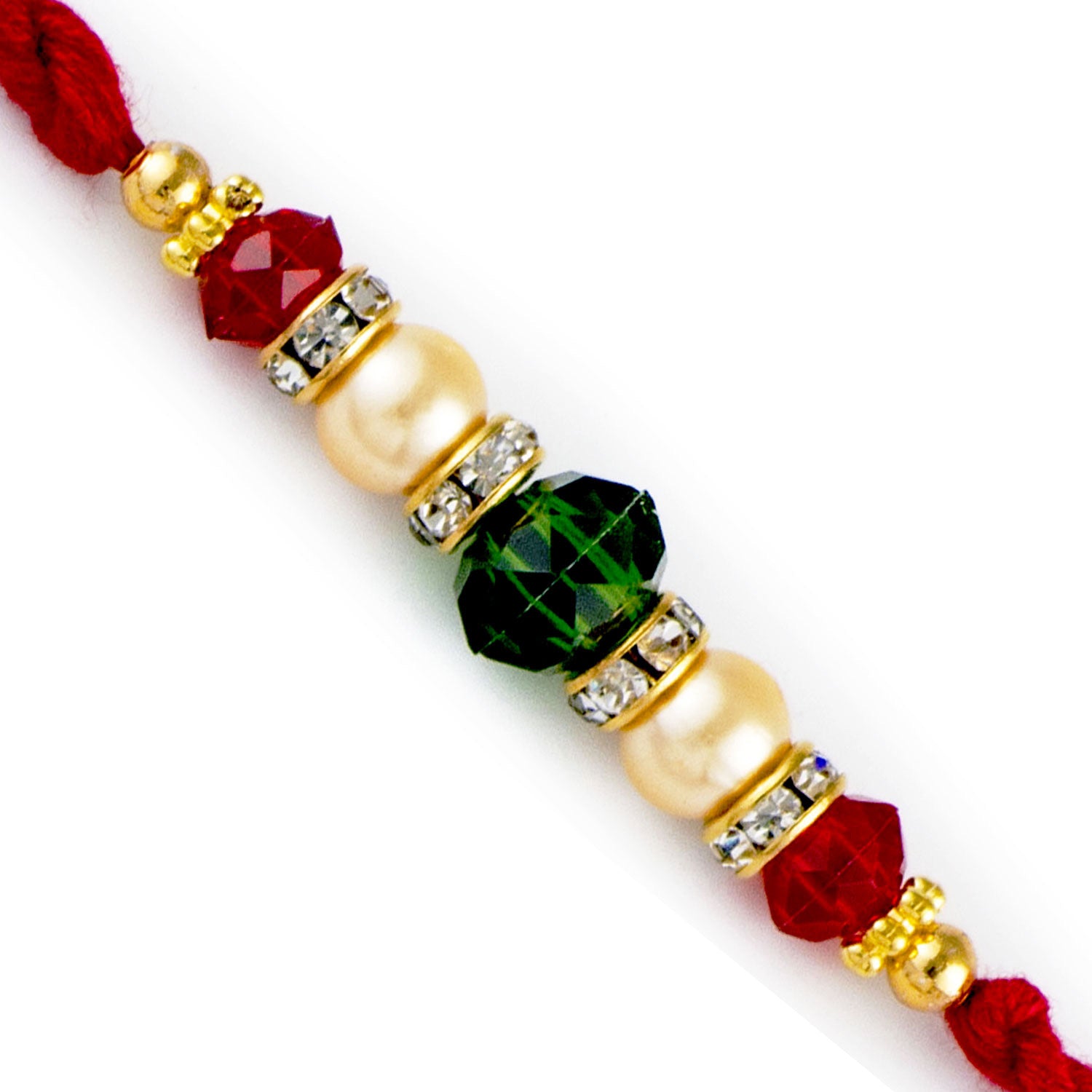 Aapno Rajasthan Green & Red Crystal Beads Pearl Rakhi - Default Title (PRL17574)