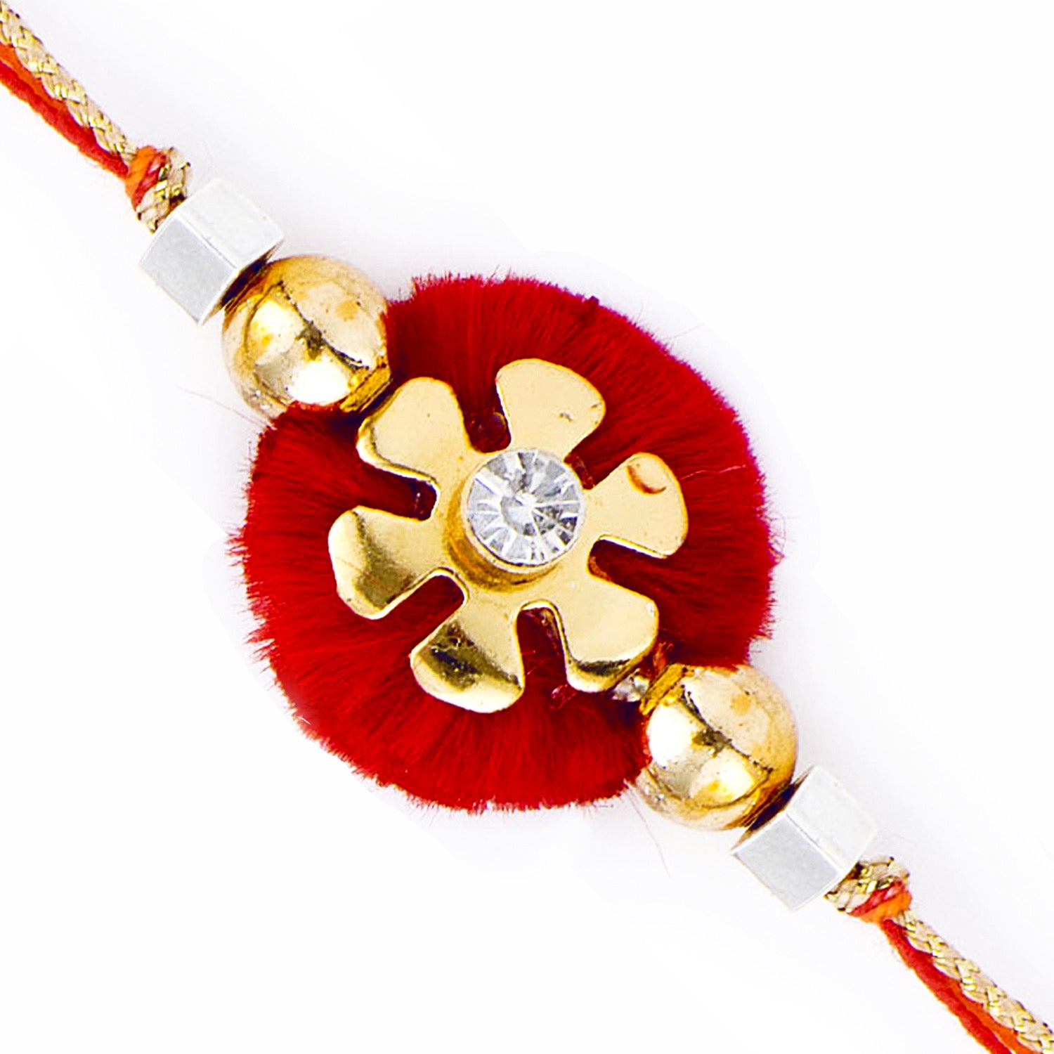 Floral Shape Crystal Stone Mauli Thread Rakhi - Default Title (PRS1703)