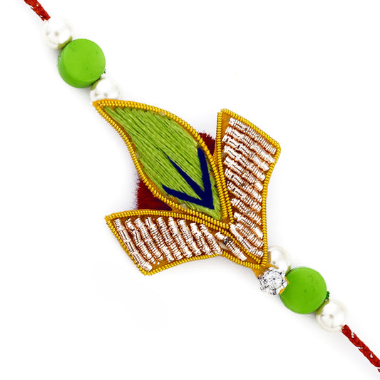 Aapno Rajasthan Bright Green Leaf Shape Zardozi Rakhi - Default Title (PRS17105)