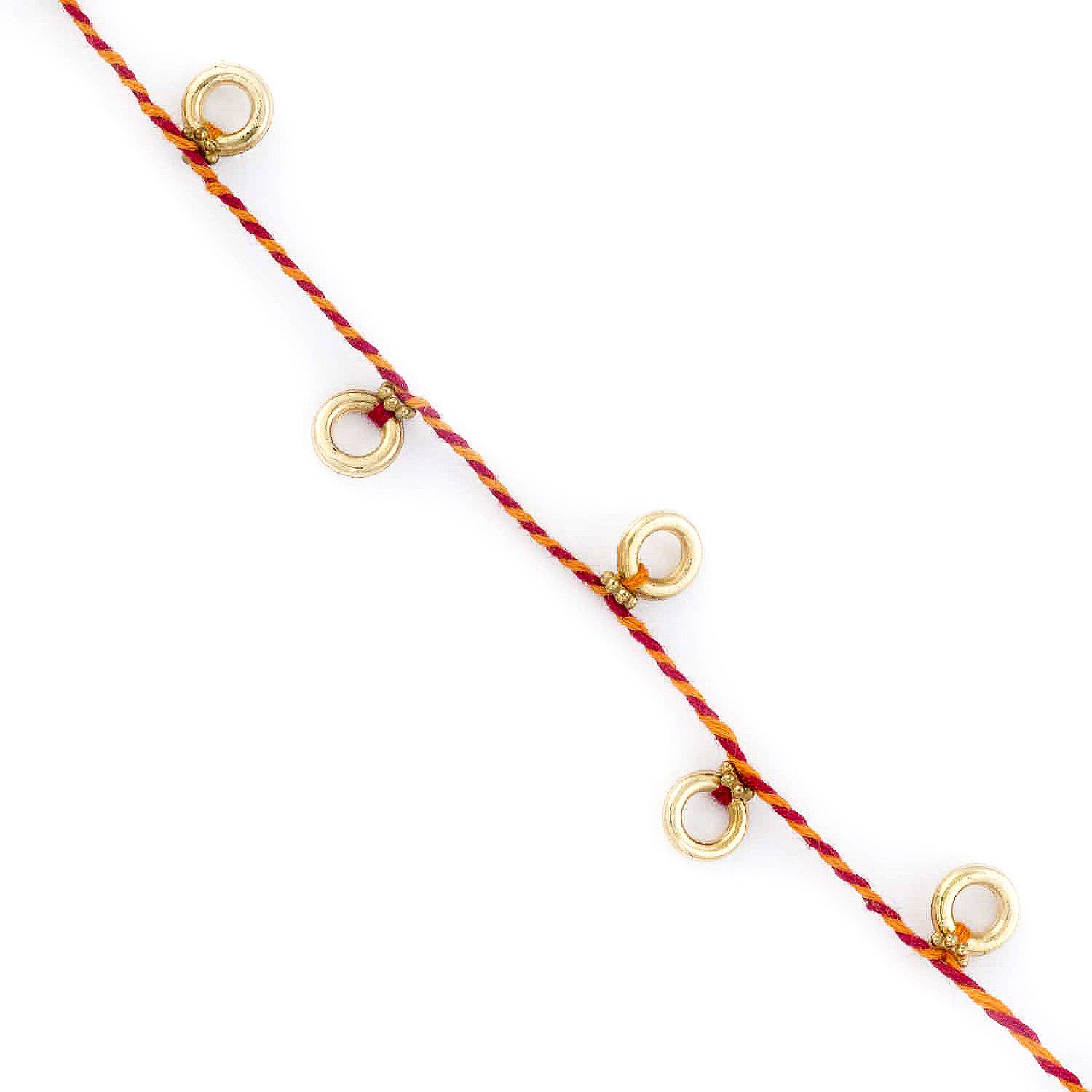 Aapno Rajasthan Golden Round Hollow Beads Thread Rakhi - Default Title (PRS1713)