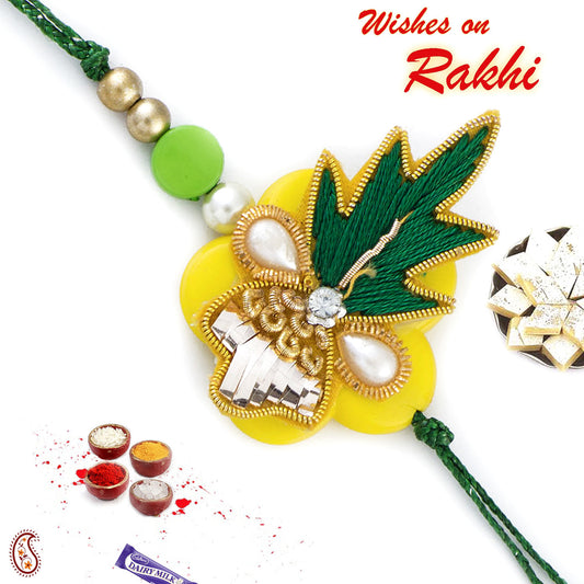 Aapno Rajasthan Yellow & Green Zardozi Rakhi with Colorful Beads - Default Title (PRS17130)