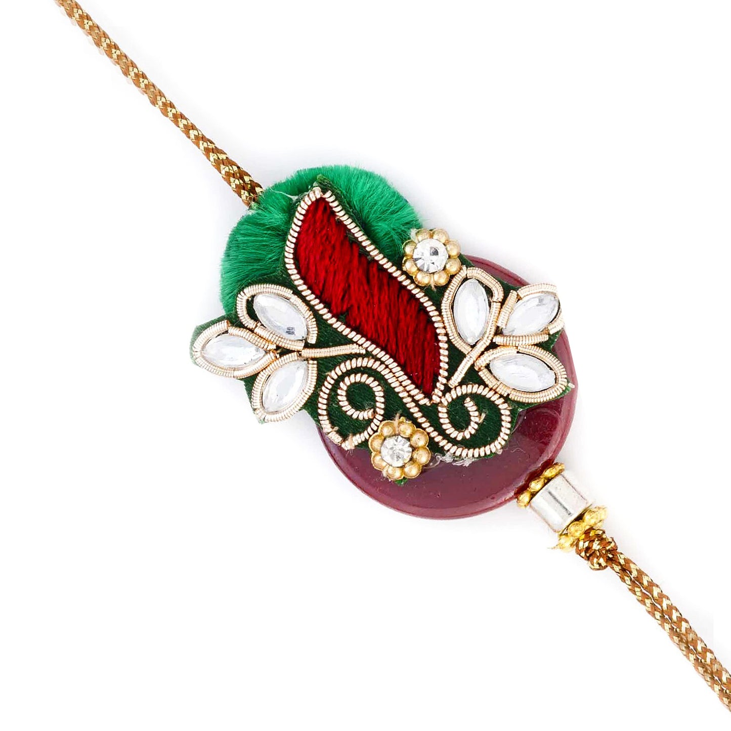 Aapno Rajasthan Magenta & Green Base Kundan Studded Zardosi Rakhi - Default Title (PRS17152)