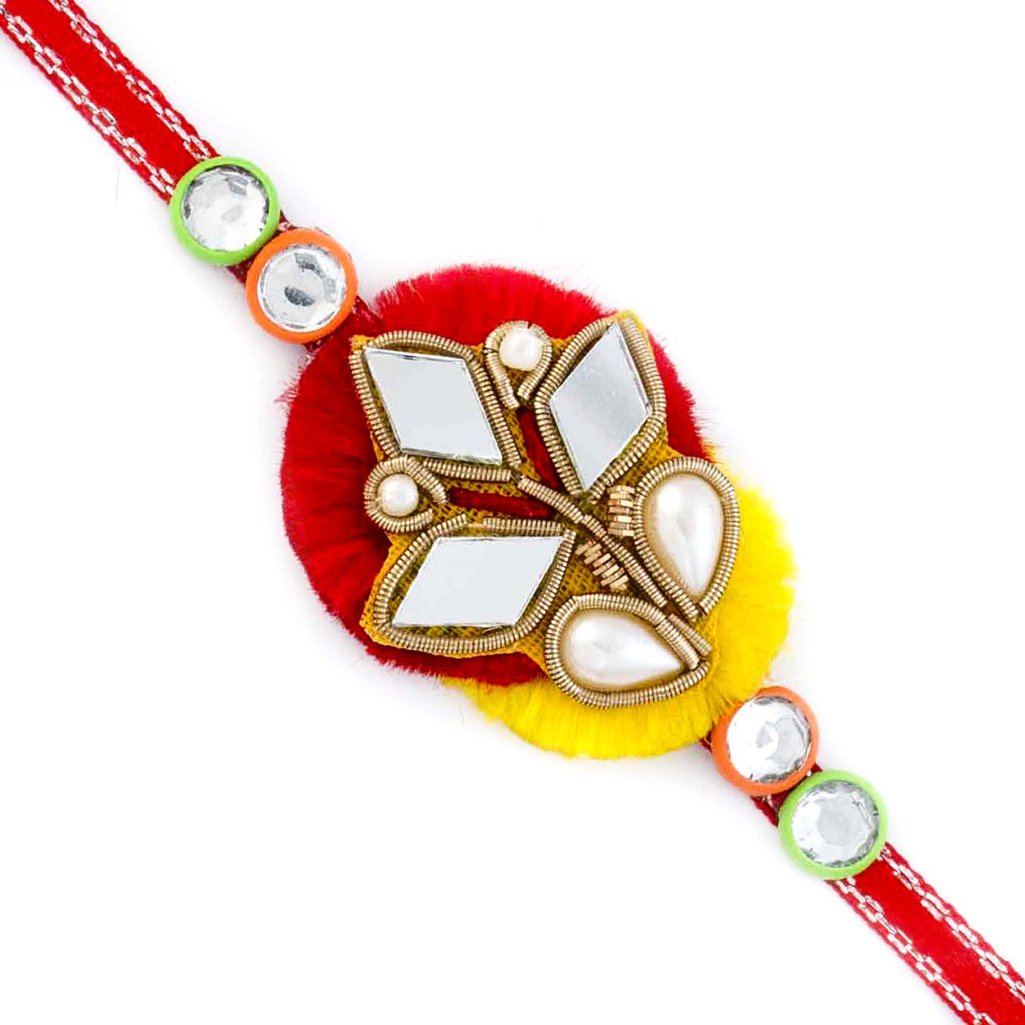 Aapno Rajasthan Mirror Work Red & Yellow Zardosi Rakhi - Default Title (PRS17155)