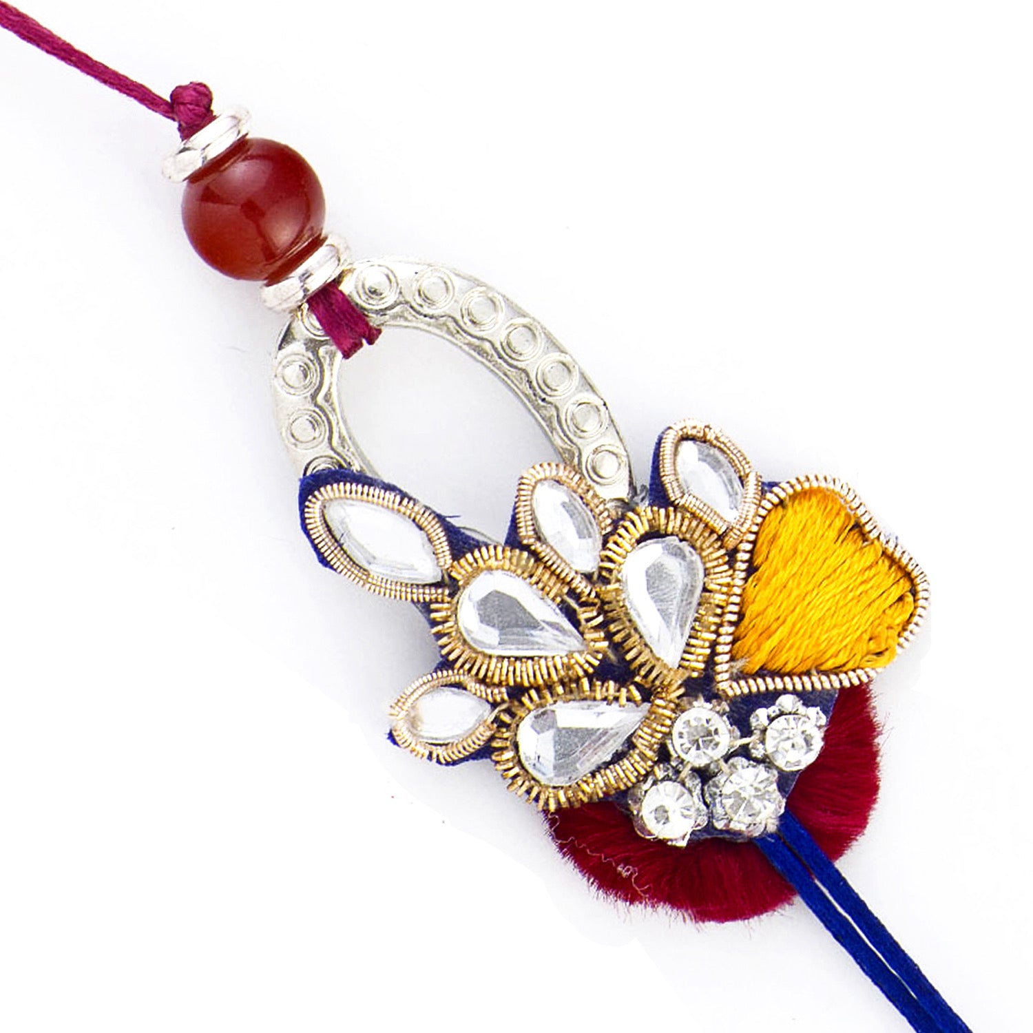 Aapno Rajasthan Red Base Kundan Studded Zardosi Rakhi - Default Title (PRS17234)