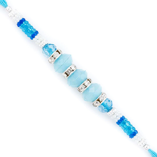 Aapno Rajasthan Light & Dark Blue Stone Beads Thread Rakhi - Default Title (PRS1724)