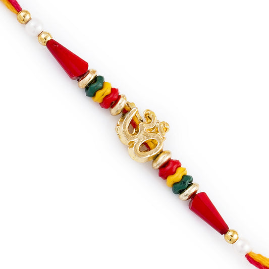 Aapno Rajasthan Multicolor Beads Studded OM Motif Mauli Thread Rakhi - Default Title (PRS17279)