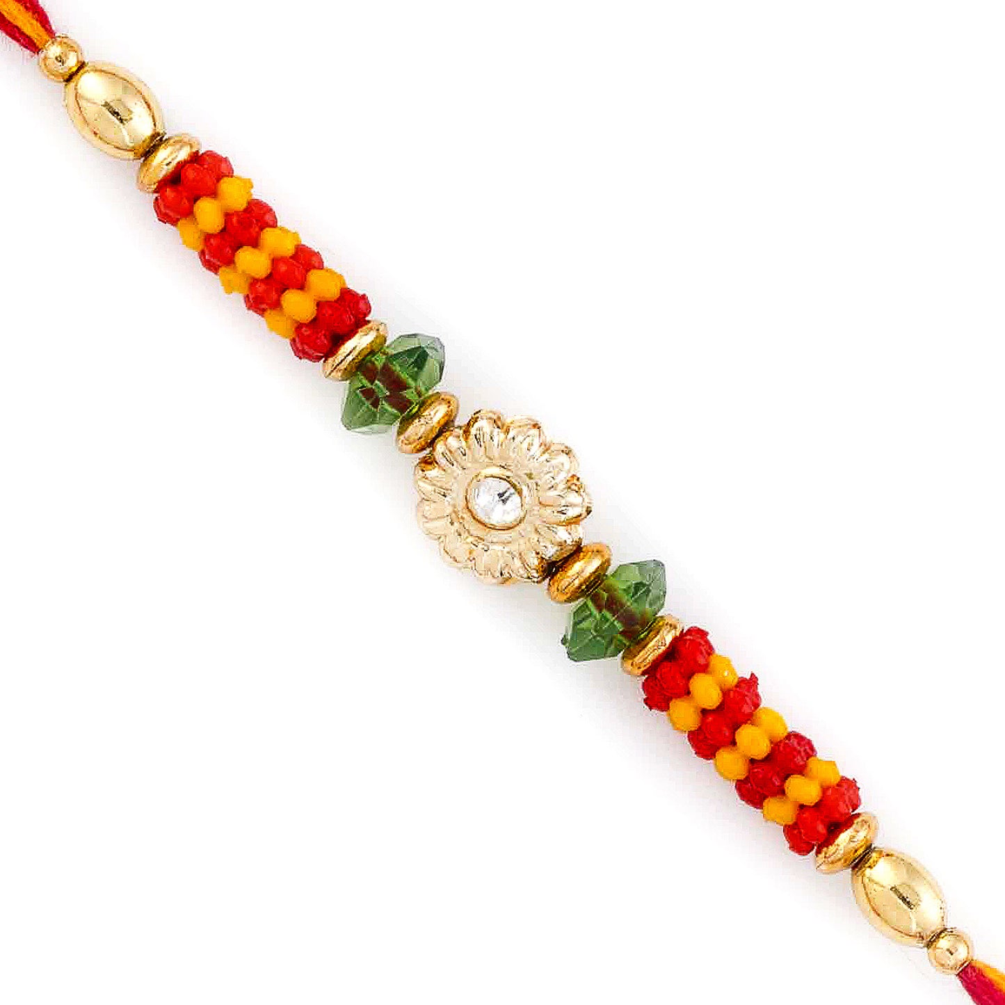 Aapno Rajasthan Floral Motif & Beads Studded Mauli Thread Rakhi - Default Title (PRS1746)