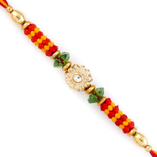 Aapno Rajasthan Floral Motif & Beads Studded Mauli Thread Rakhi - Default Title (PRS1746)