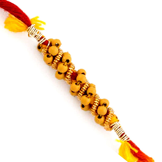 Aapno Rajasthan Brown Circular Beads Studded Thread Rakhi - Default Title (PRS1749)