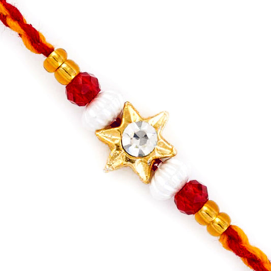 Aapno Rajasthan Golden Star Motif Mauli Thread Rakhi - Default Title (PRS1756)