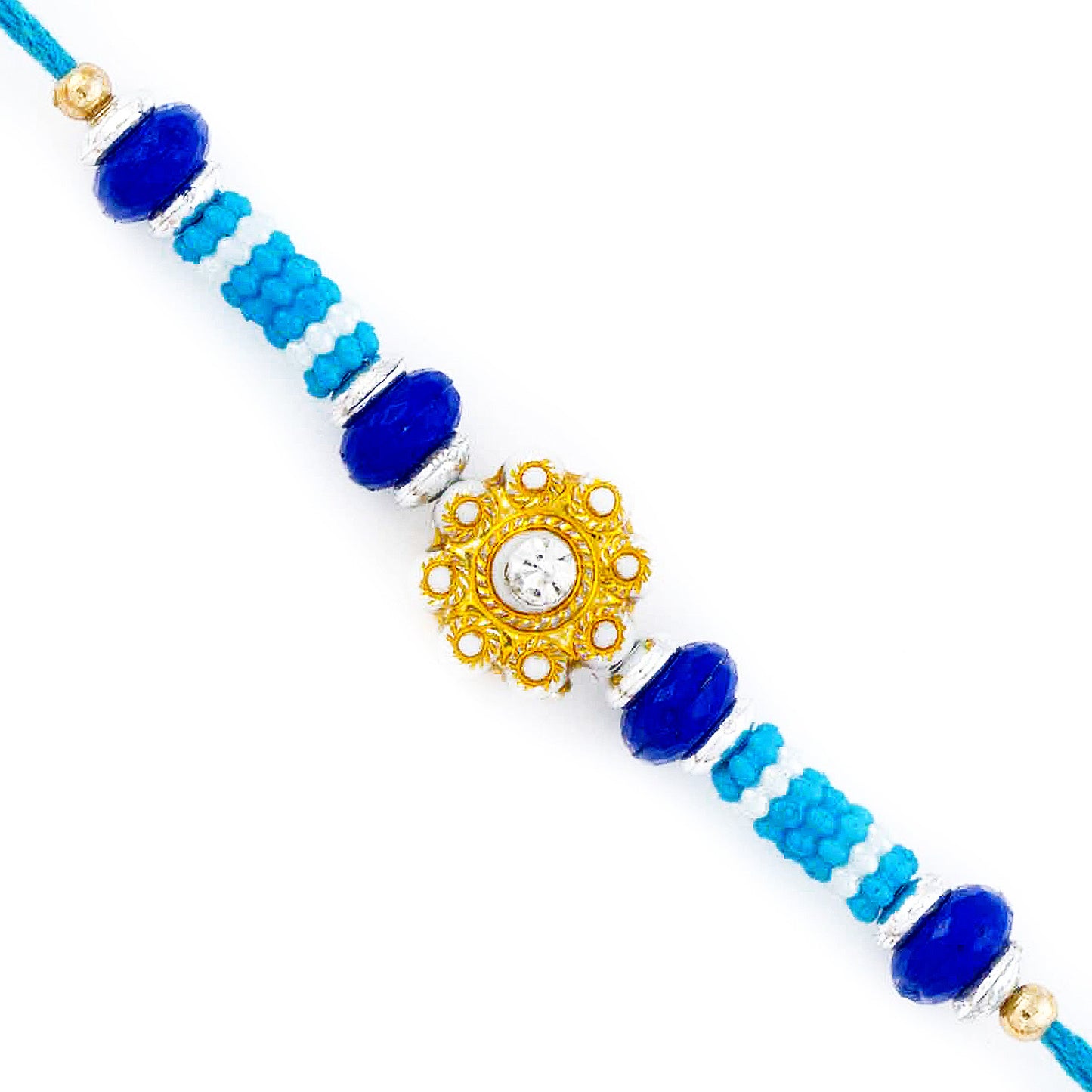 Aapno Rajasthan Blue Beads & Golden Floral Motif Rakhi - Default Title (PRS1758)