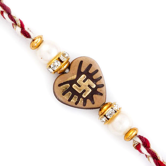 Aapno Rajasthan Brown Heart Shape Mauli Rakhi with Swastik Motif - Default Title (PRS1759)