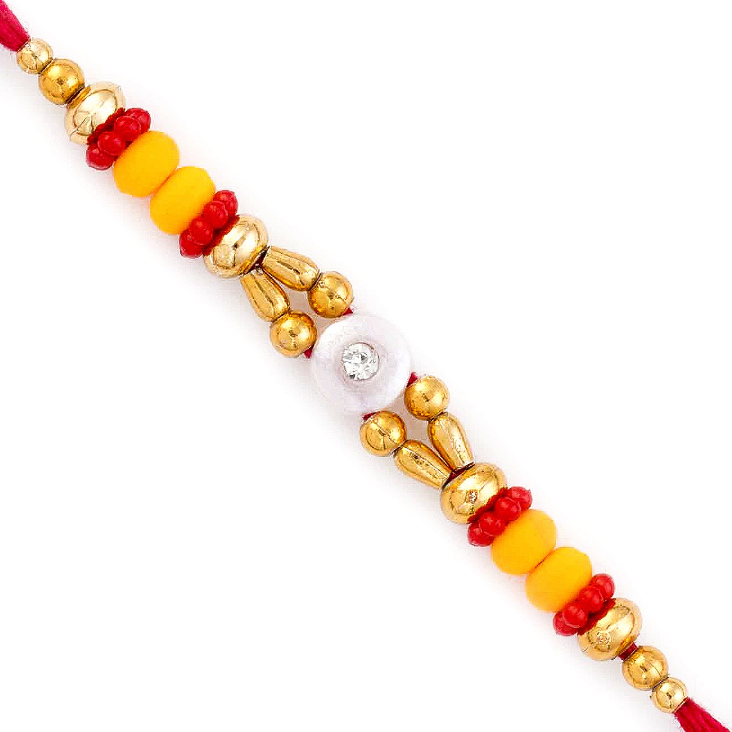 Aapno Rajasthan Red & Yellow Beads Lovely Mauli Thread Rakhi - Default Title (PRS1761)