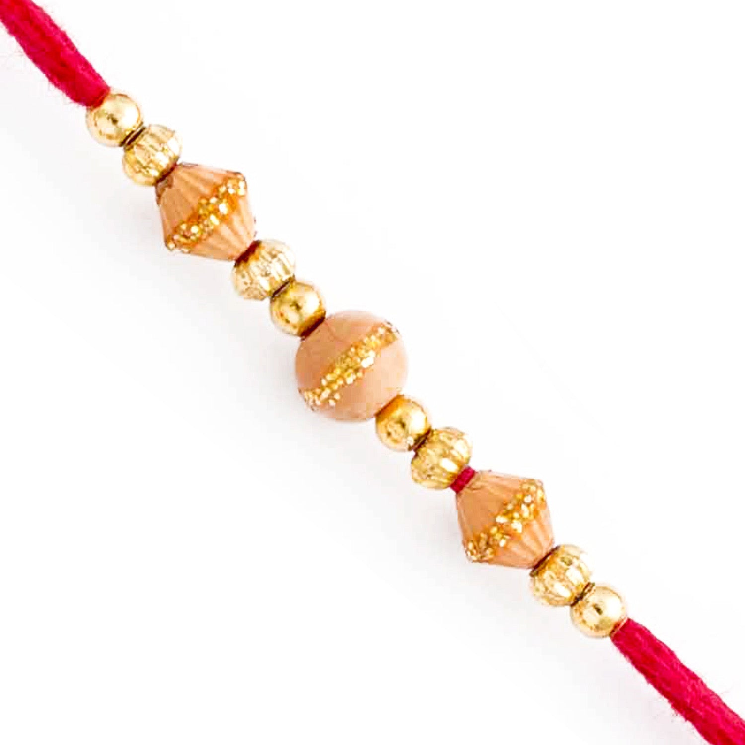Aapno Rajasthan Beige & Gold Beads Embellished Thread Rakhi - Default Title (PRS1771)