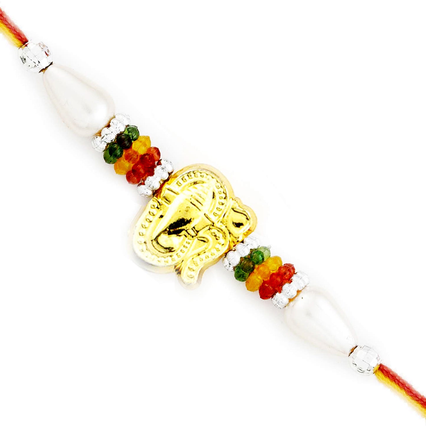 Aapno Rajasthan Sparkling Gold Ganesha Motif Mauli Thread Rakhi - Default Title (PRS1774)