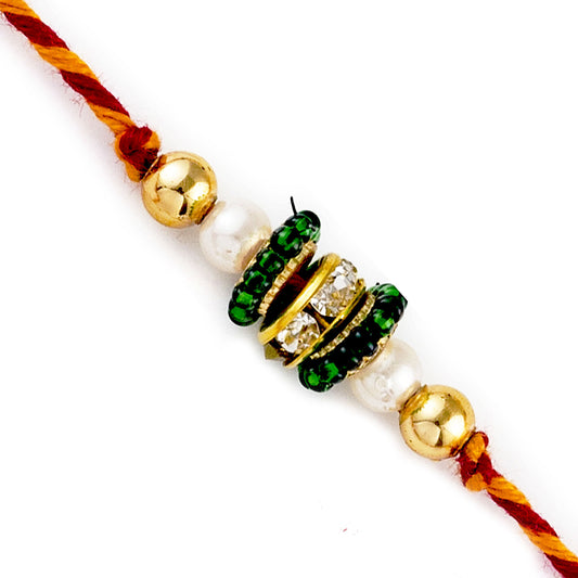 Aapno Rajasthan Green Cystal & AD Studded Mauli Thread Rakhi - Default Title (PRS1787)