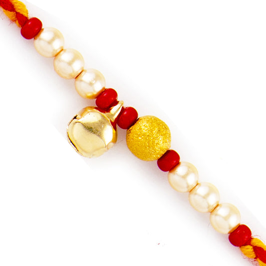 Aapno Rajasthan White & Red Beads Rakhi with Bell - Default Title (PRS1794)