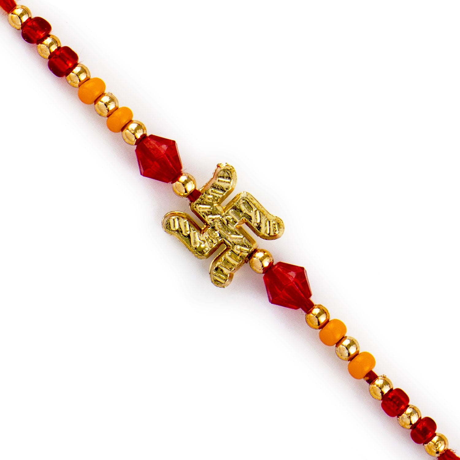 Aapno Rajasthan Red & Orange Beads & Swastik Motif Rakhi - Default Title (PRS1797)