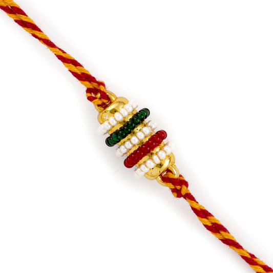 Aapno Rajasthan Small Colourful Beads studded Mauli Thread Rakhi - Default Title (PRS1808)