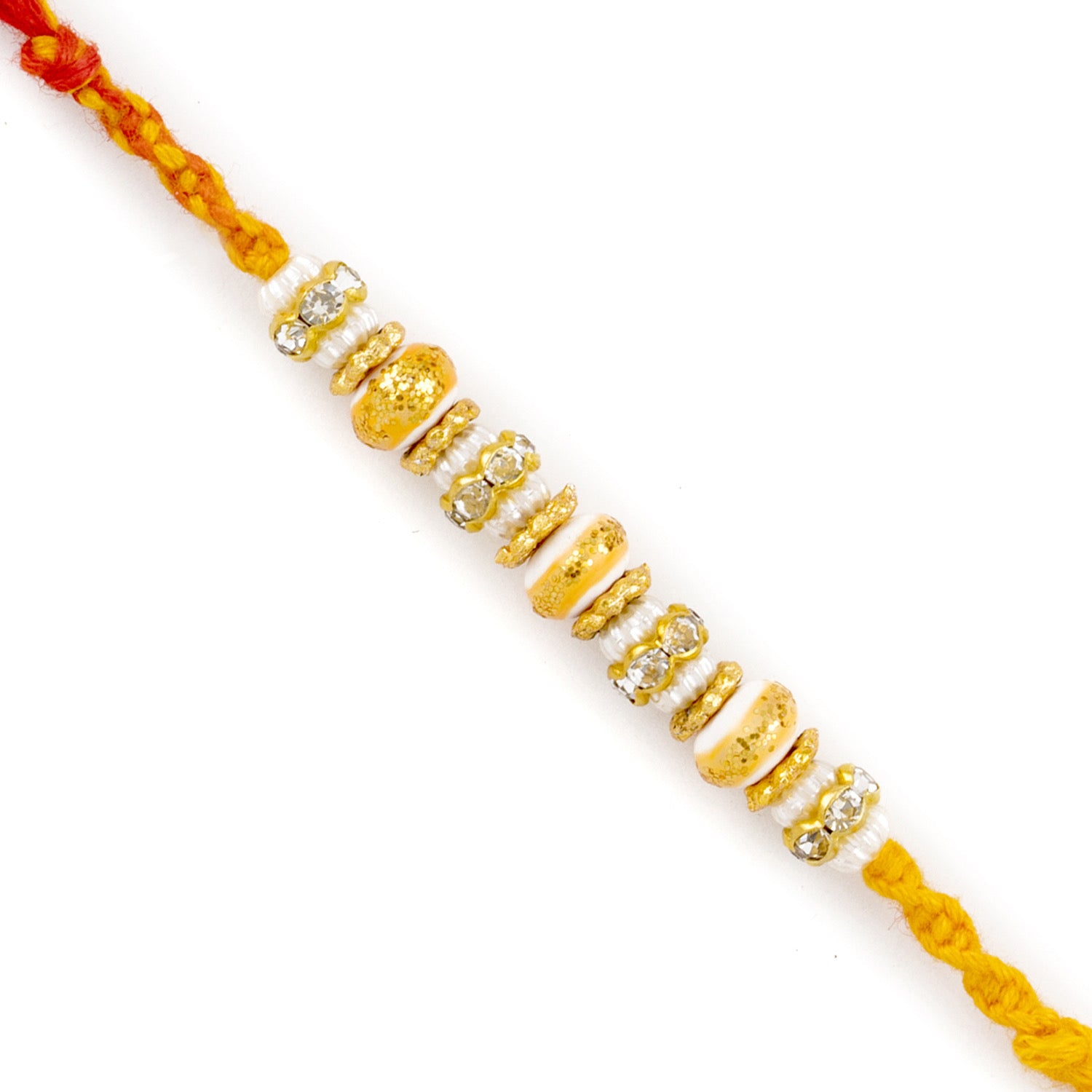 Aapno Rajasthan Golden & White Beads Thread Rakhi - Default Title (PRS1822)