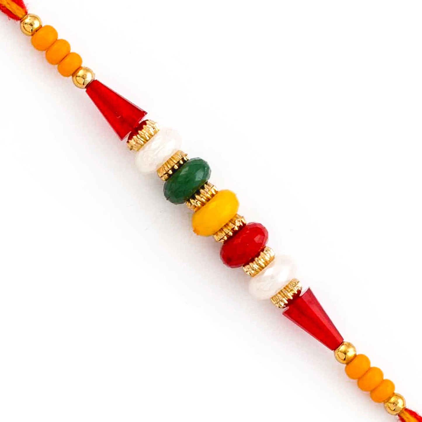 Aapno Rajasthan Tri Color Beads Studded Mauli Rakhi - Default Title (PRS18403)