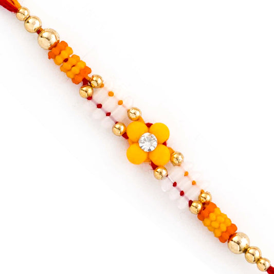 Aapno Rajasthan Yellow Floral Motif Thread Rakhi - Default Title (PRS18404)