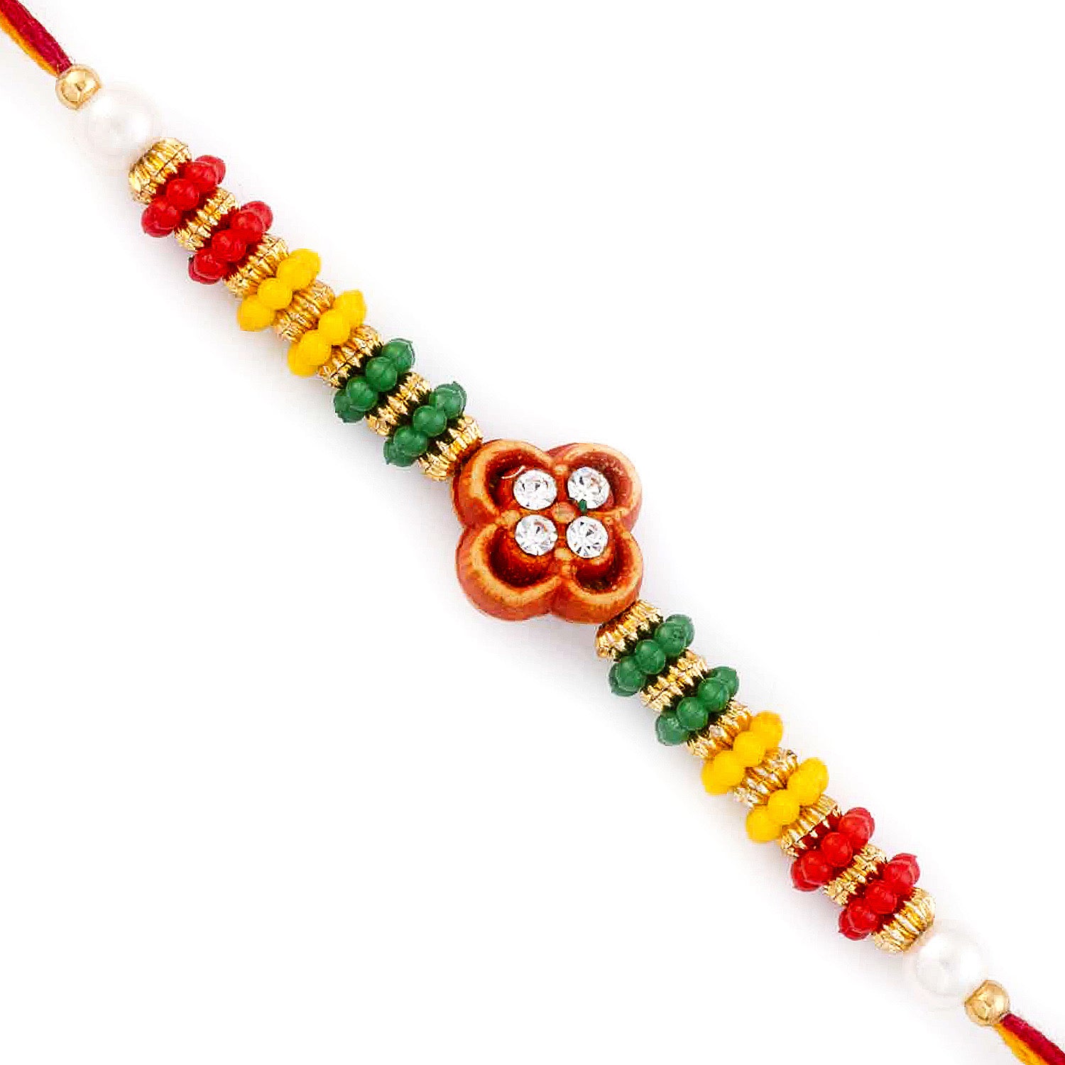 Aapno Rajasthan Pretty Red Floral Motif Mauli Thread Rakhi - Default Title (PRS18406)