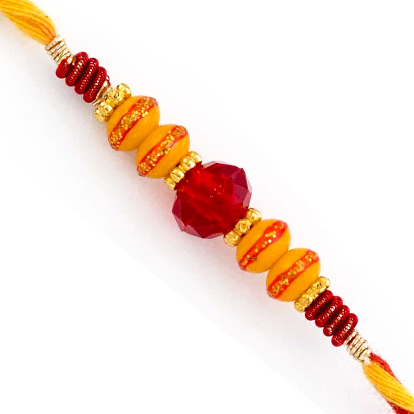 Aapno Rajasthan Red Crystal Stone & Deep Yellow Beads Studded Thread Rakhi - Default Title (PRS18410)