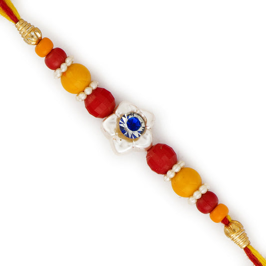 Aapno Rajasthan Yellow & Red Beads Studded Floral Design Rakhi - Default Title (PRS18417)